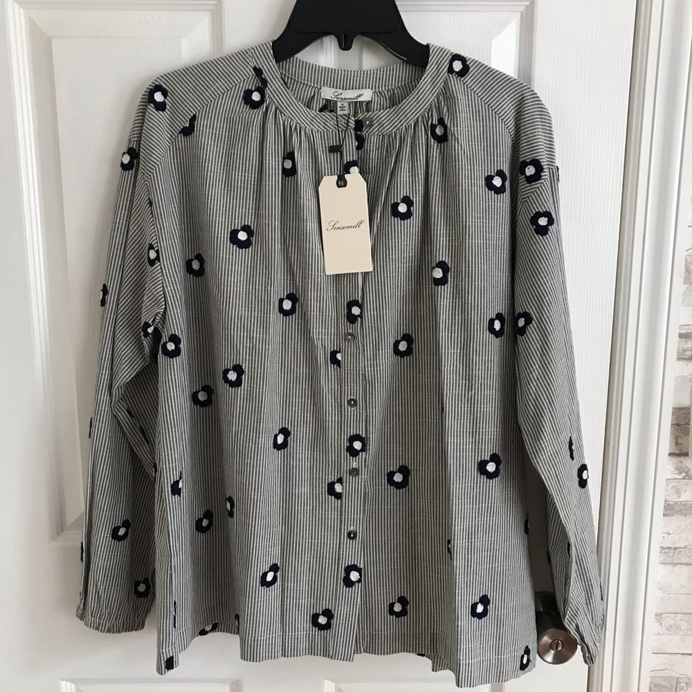 Lensemill Embroidered Button Down Tops Blouse